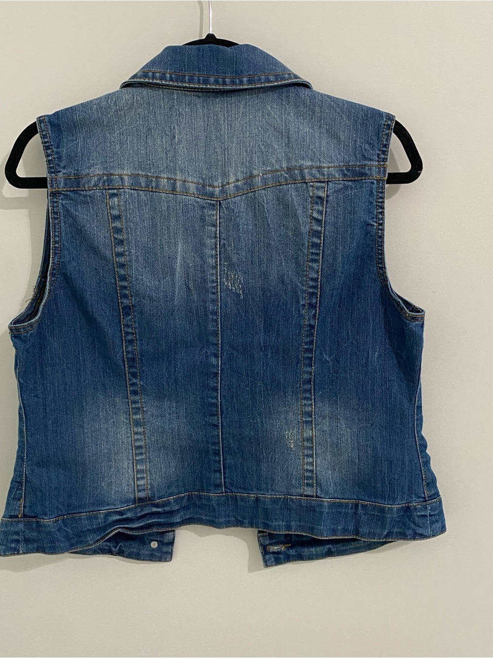 INC International Concepts Distressed Blue Denim Vest with Jeweled Collar - Picture 2 of 9